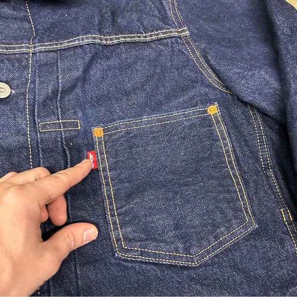 Levi’s Premium Denim Jacket Mens Medium Dark Blue Selvedge Type 1 Buckleback LVC - Picture 3 of 12